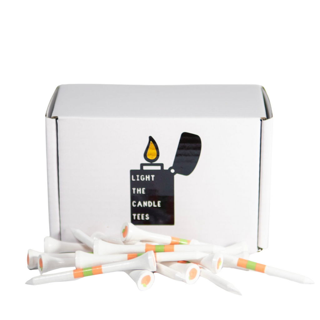 "Absolute Peach" golf tees, front of box