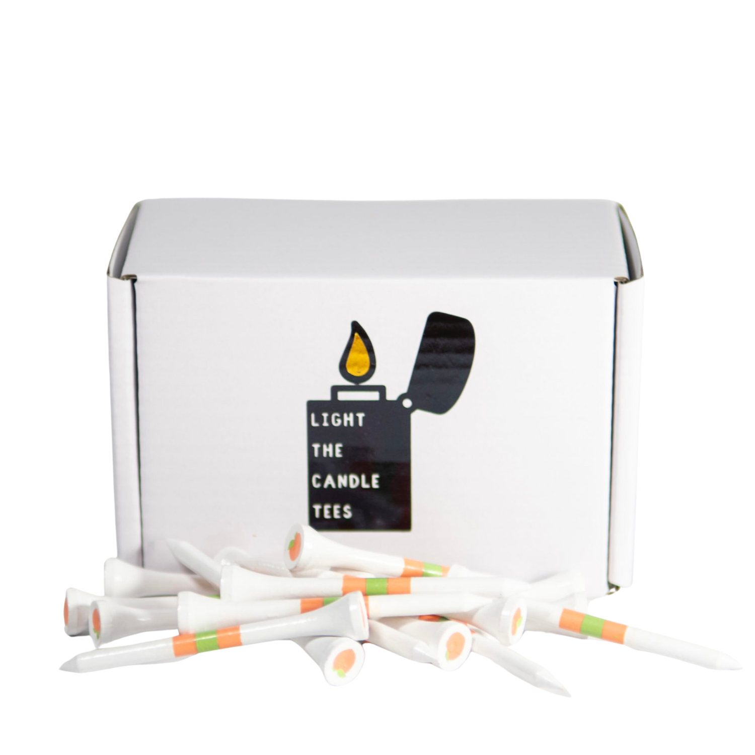 "Absolute Peach" golf tees, front of box
