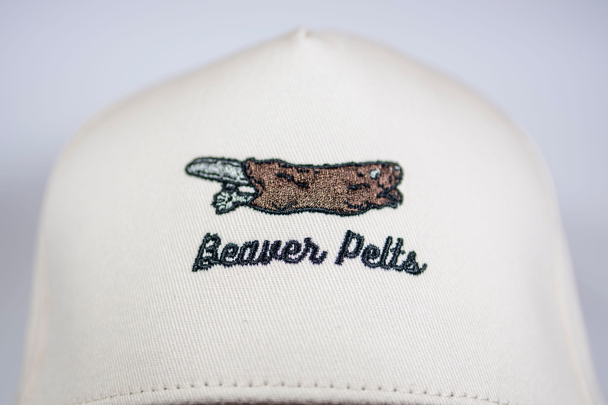 "Beaver Pelts" Hat, Front panel embroidery